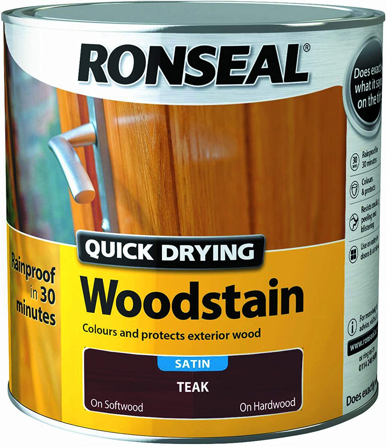 Ronseal 30947 Quick Dry Woodstain Teak Satin 2.5 L - Selffix Singapore