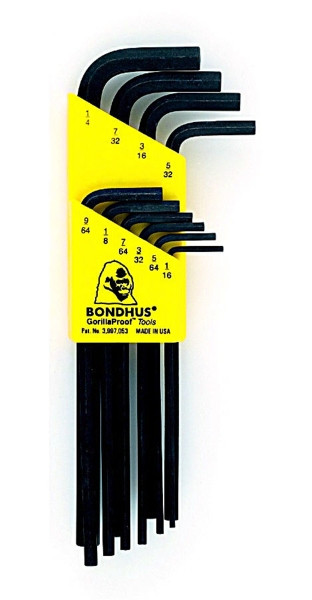 10pc Hex Key Set, 1/16