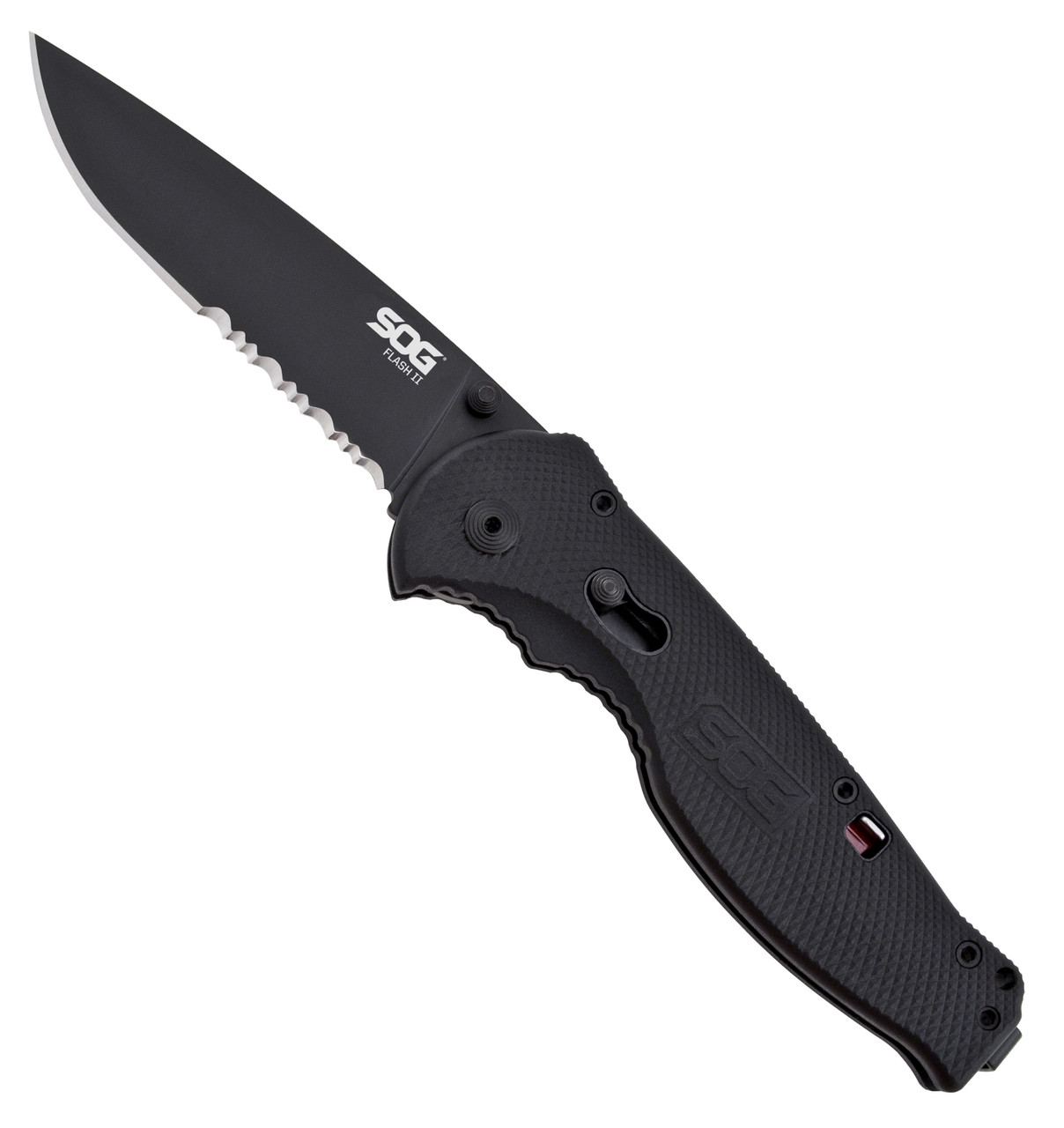 Flash II Folding Knife, Black TiNi, Clip Point, Partially Serrated