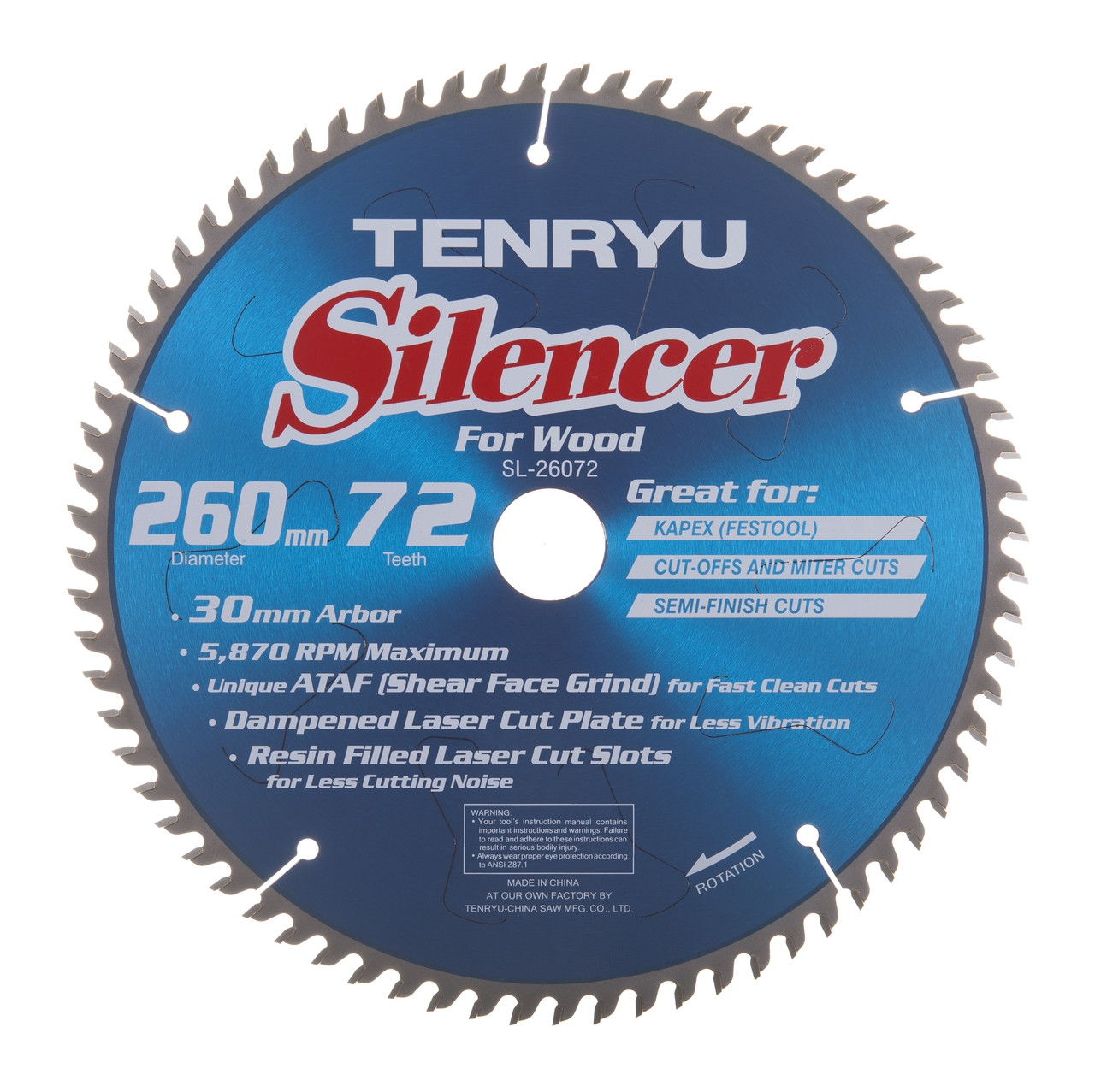 Silencer Saw Blade, 260mm Dia, 72T, 0.110