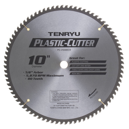 Tenryu PC-25580CB - Plastic Cutter Series Saw Blade, 10" dia x 80T