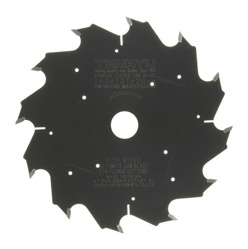 Plunge-Cut Saw Blade, 6-1/4" Dia, 12T, 0.087" Kerf, 20mm Arbor, Tenryu PSW-16012CBD2