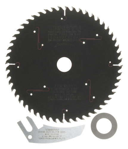 Plunge-Cut Saw Blade, 6-1/4" Dia, 52T, 0.063" Kerf, 20mm Arbor, Tenryu PSW-16052CB2TK