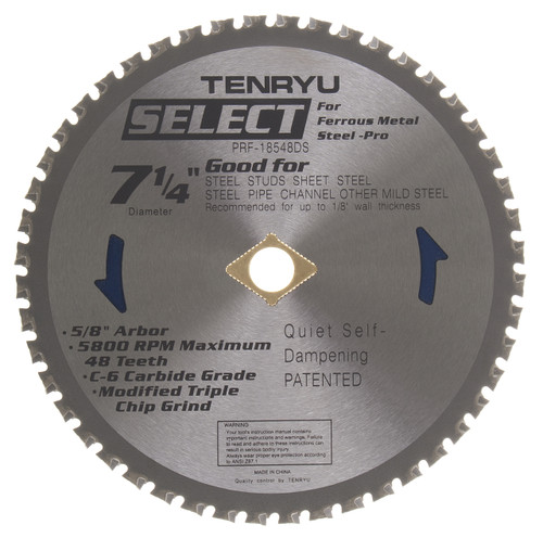 Steel-Pro Select Saw Blade, 7-1/4" Dia, 48T, 0.079" Kerf, 5/8"KO Arbor, Tenryu PRF-18548DS