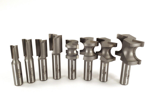 Whiteside 600 - Router Bit Sets, Straight & Half Round Combo - Half Inch Shank, 8 Pieces (Full Assortment for Incra Hingecrafter) - Whiteside 600