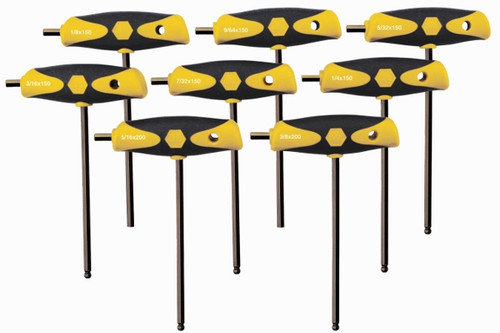 Wiha 33498 - Soft Grip Ball Hex Dual Drive T-Handle Black 8 Pc Set 1/8-3/8