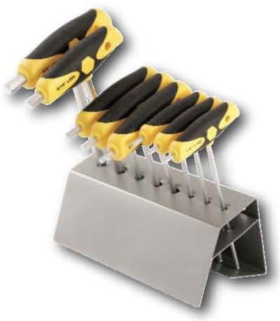 Wiha 54094 - Soft Grip Ball Hex Dual Drive T-Handle Chrome 8 Pc Set in Metal Stand 1/8-3/8"