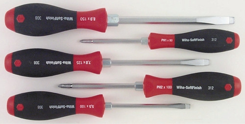 Wiha 30892 - SoftFinish Heavy-Duty Slotted / Phillips Screwdriver 5 Pc Set