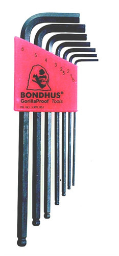 7pc Hex Key Set, 1.5-6mm, Long, Bondhus 12192