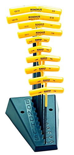 Bondhus 13190 - Set of 10 Ball End Hex & Hex T-Handles 3/32-3/8 with Stand