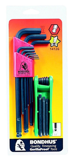 Bondhus 14126 - Bonus Pack - Ball End Hex L-key Set 10999 & GorillaGrip Fold-up Star Set 12632