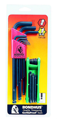 Bondhus 14128 - Bonus Pack - Ball End Hex L-key Set 10999 & GorillaGrip Fold-up Star Set 12634
