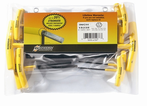 Bondhus 15238 - Set of 10 Hex T-Handles 6" Length 3/32-3/8