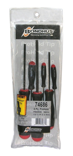 Bondhus 74686 - Set of 6 ProHold Ball End Hex Screwdrivers 1.5-5mm