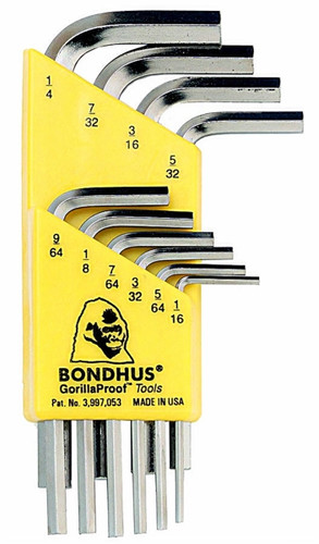 Bondhus 16238 - Set of 10 BriteGuard Plated Hex L-keys 1/16-1/4 - Short