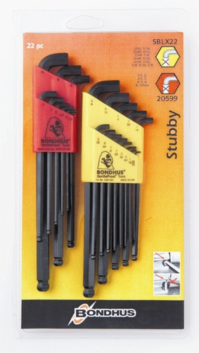 Bondhus 20599 - Inch/Metric Stubby Balldriver L-wrench Double Pack 16537 (.050-3/8) & 16599 (1.5-10mm)