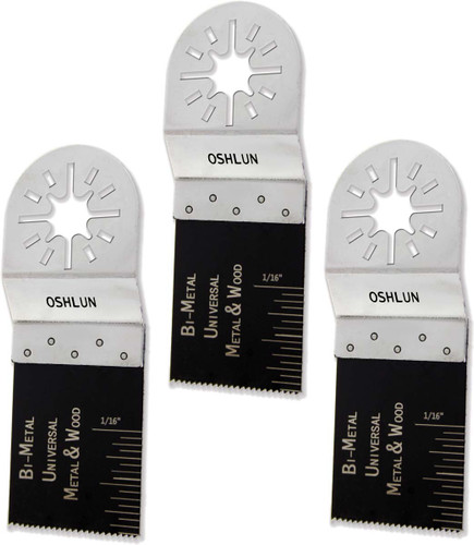 Oshlun MMA-0103 1-1/3-Inch Universal Bi-Metal Oscillating Tool Blade with Uni-Fit Arbor for Fein Multimaster, Dremel, and Bosch (3-Pack)