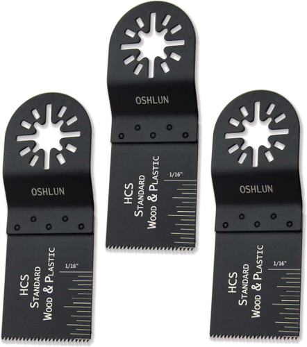 Oshlun MMA-0303 1-1/3-Inch Standard HCS Oscillating Tool Blade with Uni-Fit Arbor for Fein Multimaster, Dremel, and Bosch (3-Pack)
