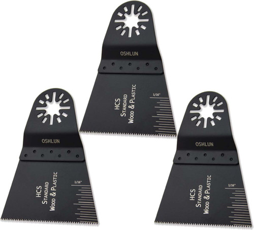 Oshlun MMA-0403 2-2/3-Inch Standard HCS Oscillating Tool Blade with Uni-Fit Arbor for Fein Multimaster, Dremel, and Bosch (3-Pack)