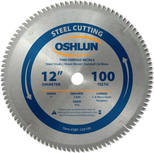 Oshlun SBF-120100 12-Inch 100 Tooth TCG Saw Blade with 1-Inch Arbor for Mild Steel and Ferrous Metals