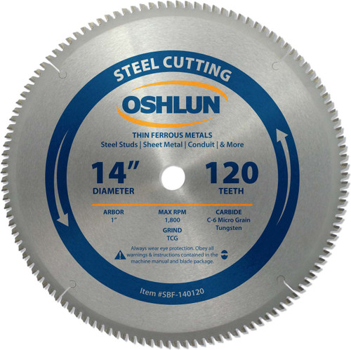 Oshlun SBF-140120 14-Inch 120 Tooth TCG Saw Blade with 1-Inch Arbor for Mild Steel and Ferrous Metals