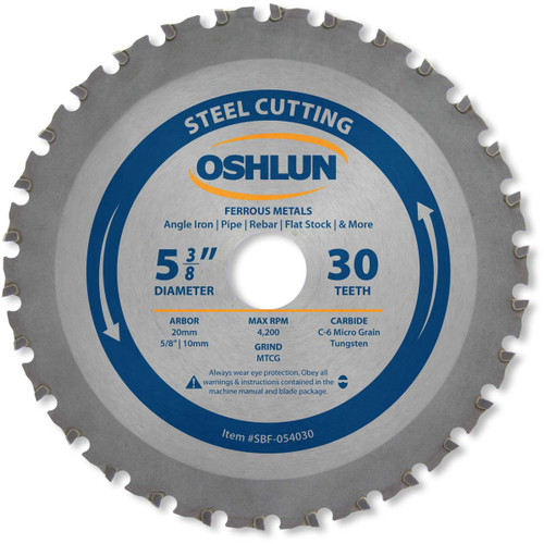 Oshlun SBF-054030 5-3/8-Inch 30 Tooth MTCG Saw Blade with 20mm Arbor (5/8-Inch and 10mm Bushings) for Mild Steel and Ferrous Metals