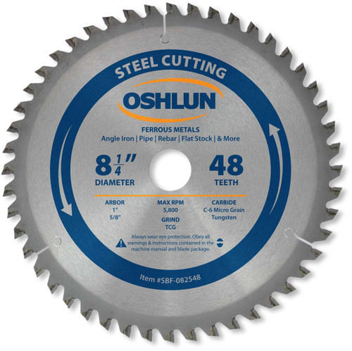 Oshlun SBF-082548 8-1/4-Inch 48 Tooth TCG Saw Blade with 1-Inch Arbor (5/8-Inch Bushing) for Mild Steel and Ferrous Metals
