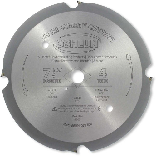 Oshlun SBH-072504 7-1/4-Inch 4 Tooth PCD Saw Blade with 5/8-Inch Arbor (Diamond Knockout) for Fiber Cement