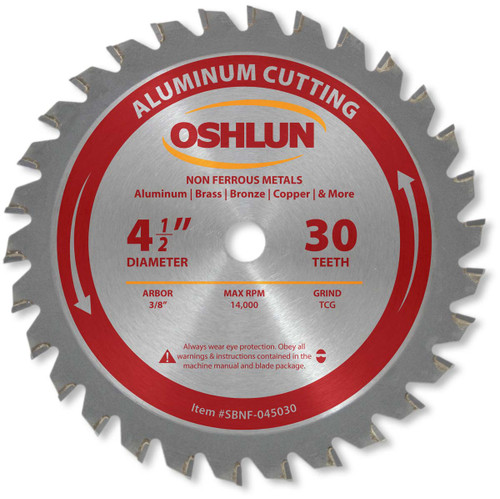 Oshlun SBNF-045030 4-1/2-Inch 30 Tooth TCG Saw Blade with 3/8-Inch Arbor for Aluminum and Non Ferrous Metals