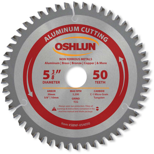 Oshlun SBNF-054050 5-3/8-Inch 50 Tooth TCG Saw Blade with 20mm Arbor (5/8-Inch and 10mm Bushings) for Aluminum and Non Ferrous Metals