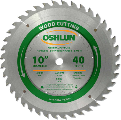 Oshlun SBW-100040 10-Inch 40 Tooth ATB General Purpose Saw Blade with 5/8-Inch Arbor