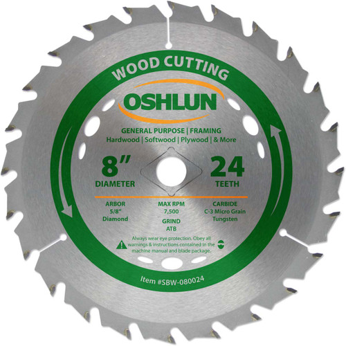 Oshlun SBW-080024 8-Inch 24 Tooth ATB General Purpose and Framing Saw Blade with 5/8-Inch Arbor (Diamond Knockout)