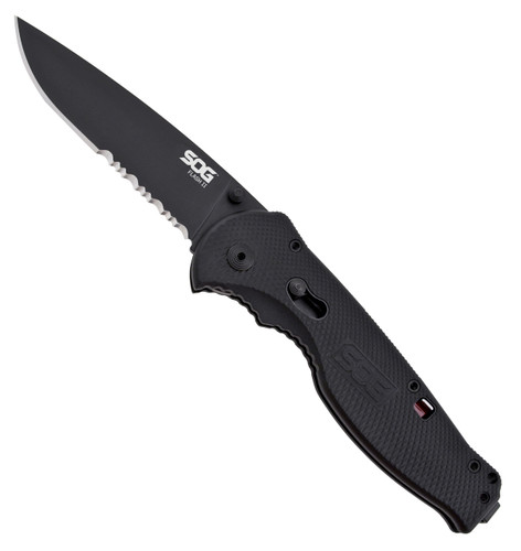 SOG Flash II Folding Knife, Black TiNi, Clip Point, Partially Serrated