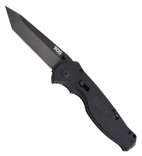 SOG Flash II Folding Knife, Black TiNi, Tanto Point, Straight Edge