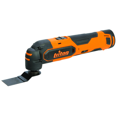 Triton T120T Oscillating Multi-Tool cuts, sands, scrapes, grinds, rasps and polishes. Delivers high-performance sawing without a rotating blade. Powerful Mabuchi RS-550 motor delivers superior performance & rubber grips reduces vibration.  Includes 2 x 1.5Ah batteries with Samsung cells and charger. Variable speed 6,000-16,000 oscillations per minute.