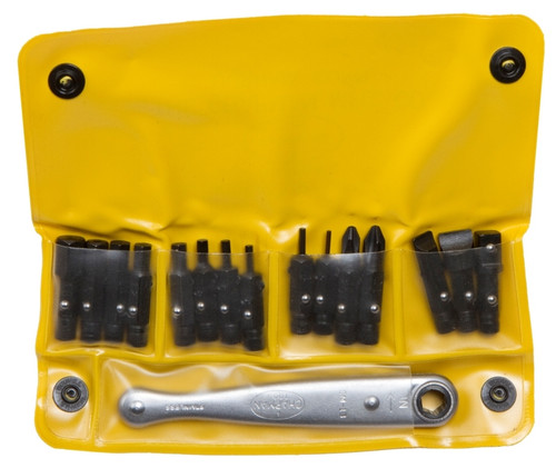 All Purpose Soft Pack Bit and Mini Ratchet Screwdriver Set with Bits, Made in the USA, Precision Machined out of USA Tool Steel, Allen Hex, Phillips, Slotted Hollow Ground Bits,Midget Ratchet, Chapman 1316