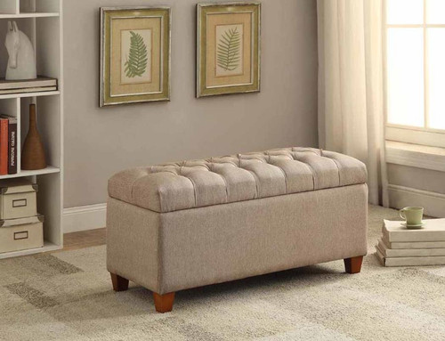 Tufted Taupe Storage Bench