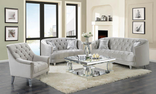 Avonlea Contemporary Grey and Chrome Loveseat