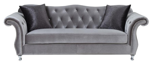 Frostine Sofa in Tufted Silver Velvet