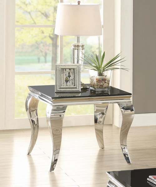 Luna Square End Table Chrome and Black