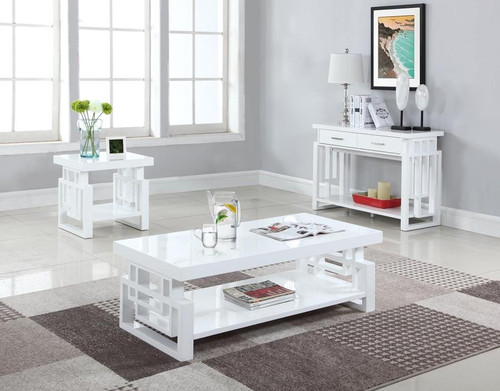 Transitional Glossy White Side Table