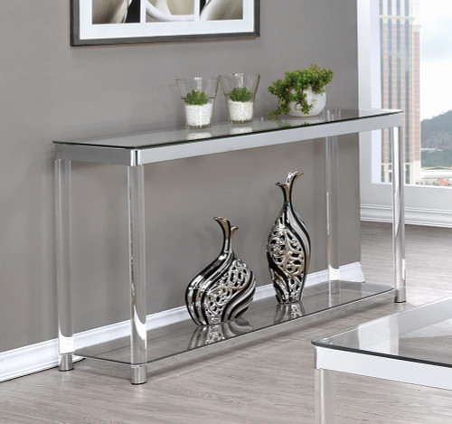 Anne Sofa Table with Lower Shelf Chrome and Clear