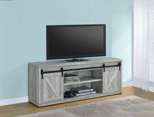 71-Inch 3-Shelf Sliding Doors TV Console Grey Driftwood