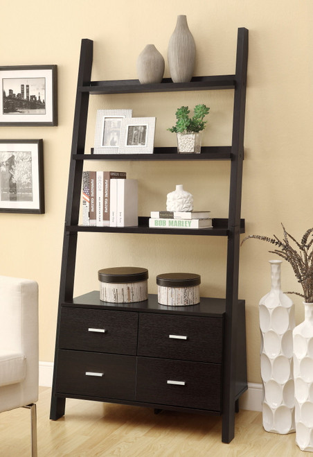 Contemporary Cappuccino Leaning Bookcase