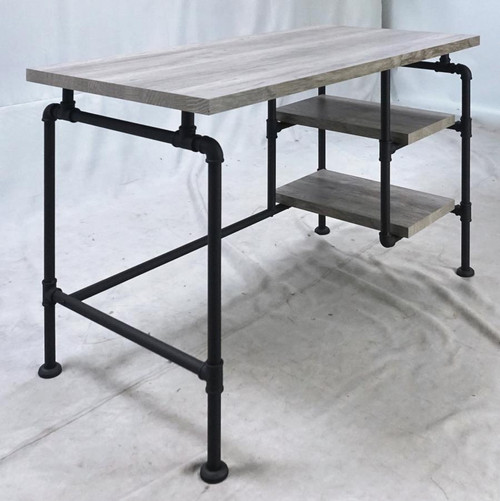 Delray 2-Tier Open Shelving Writing Desk Grey Driftwood And Black