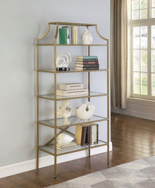 5-Tier Tempered Glass Shelves Bookcase Matte Gold (804393)