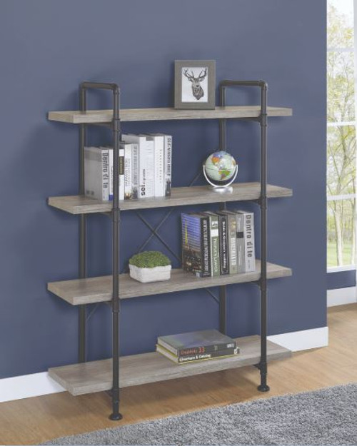 Delray 4-Tier Open Shelving Bookcase Grey Driftwood And Black (804406)