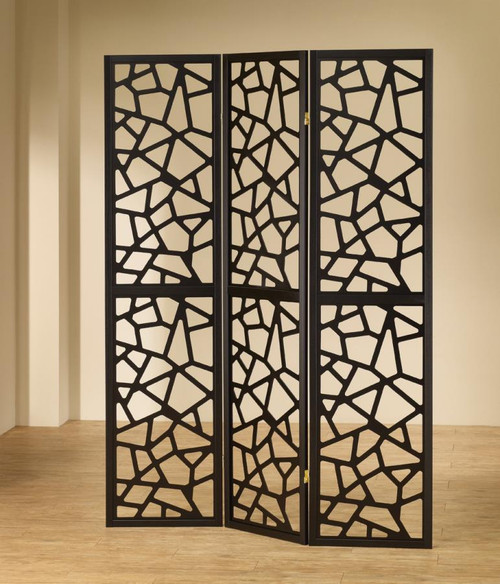 Transitional Black Three-Panel Screen