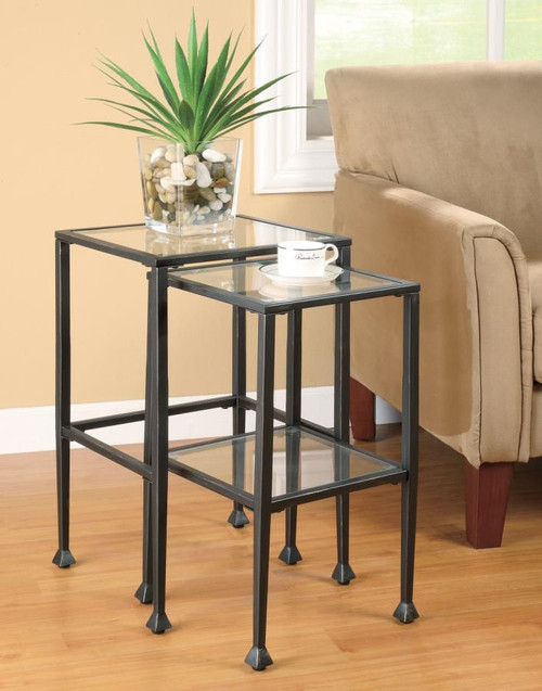 Leilani 2-piece Glass Top Nesting Tables Black
