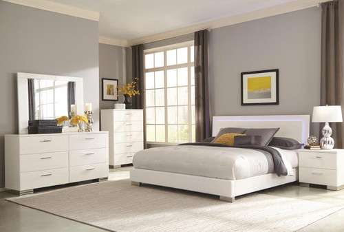 Felicity Contemporary Glossy White Lighted Queen Bed